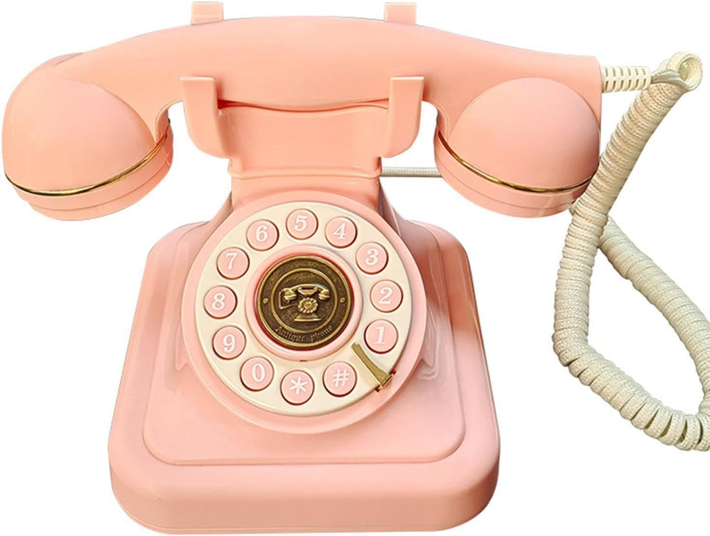 Audio Guest Book Wedding Phone, Vintage Design Telephone Recorder Record Messages Decorative Desk Phone for Party, Birthdays(Pink)