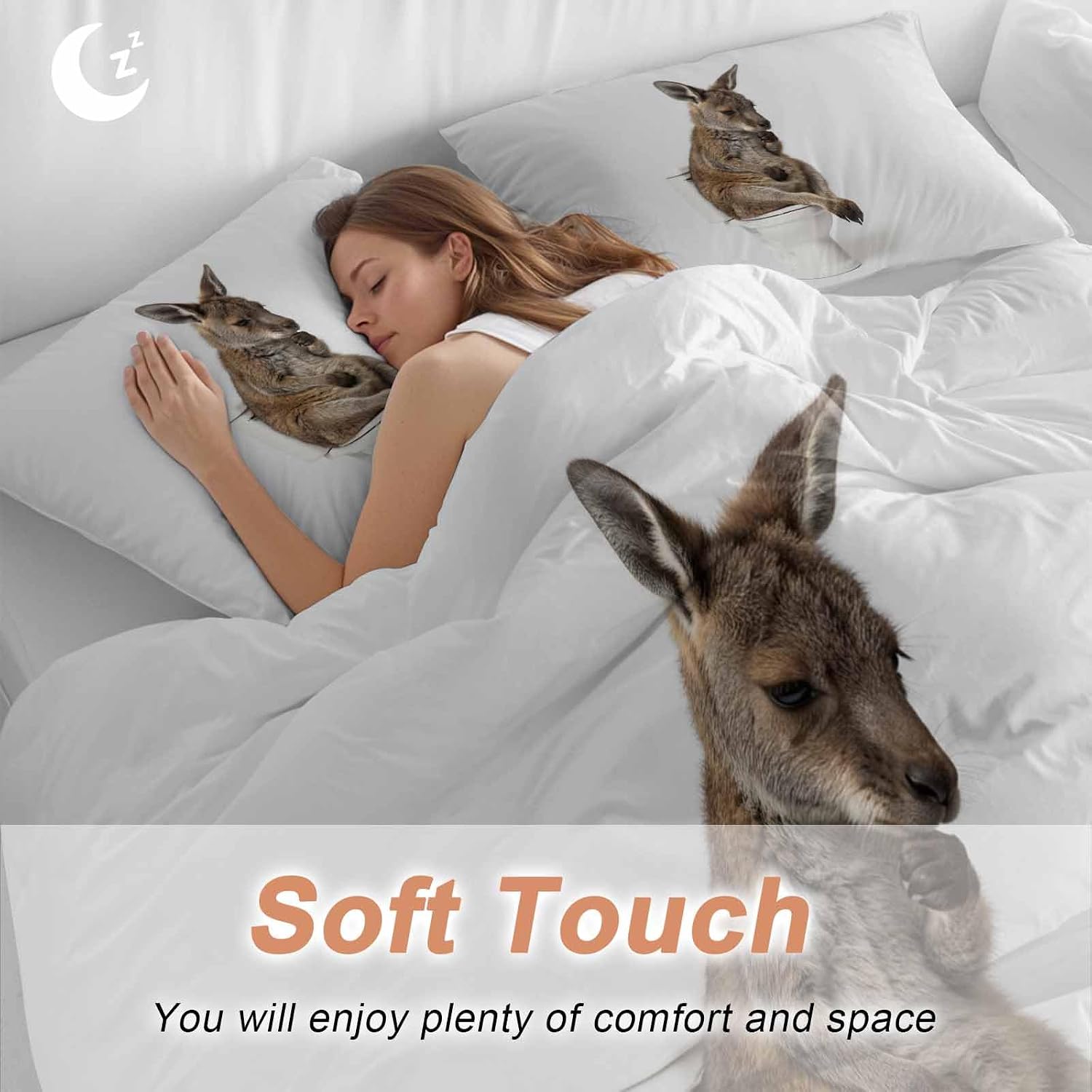 Kangaroo Sitting on The Toilet Thinking Duvet Cover Set Queen Size 4 Pieces Abstract Funny Animal Bedding Set with Zipper Closure, 1 Comforter Cover 90x92 Inches 1 Flat Sheet & 2 Pillow Cases