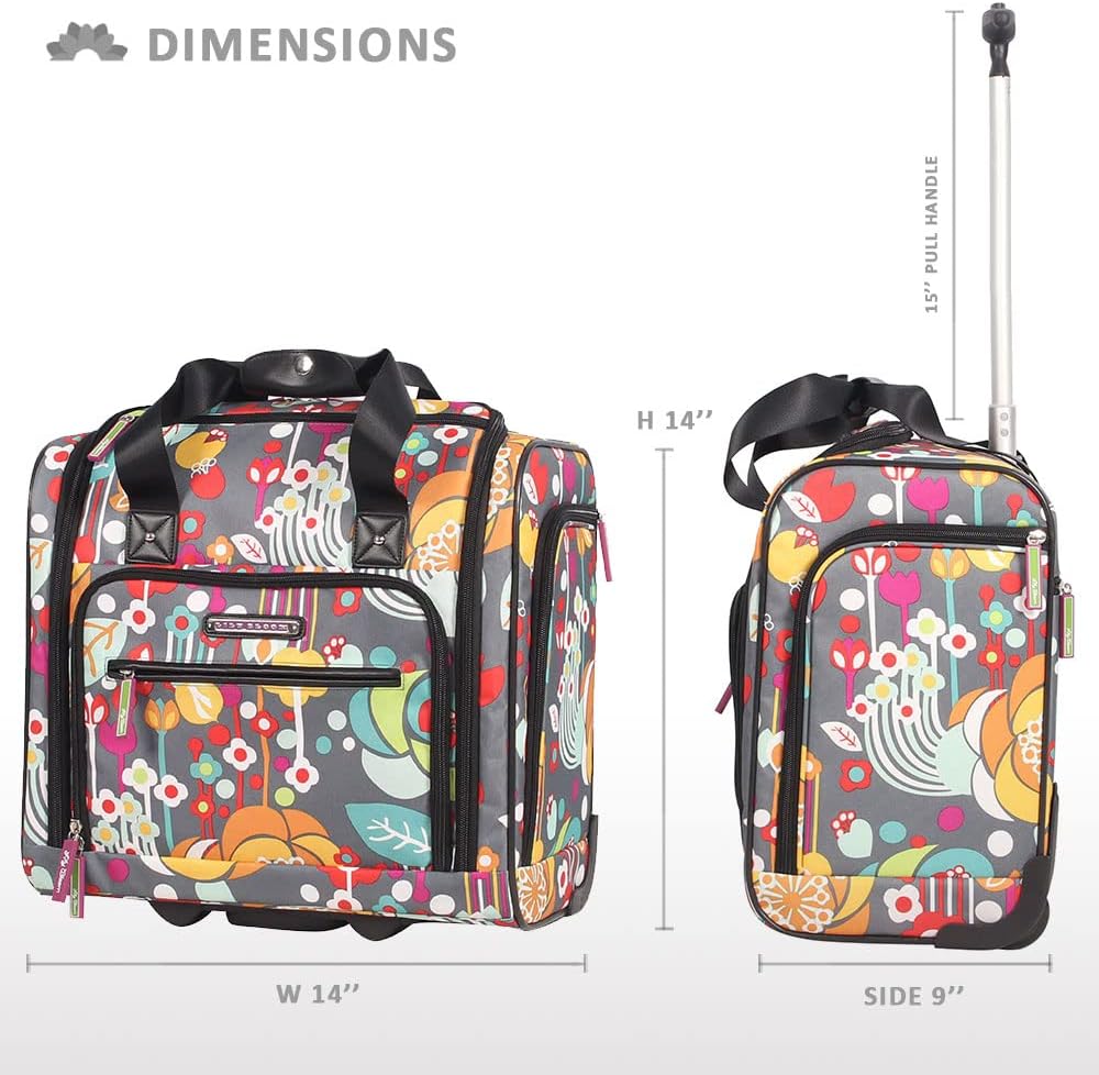 Lily Bloom Designer 15 Inch Carry On - Weekender Overnight Business Travel Luggage - Lightweight 2- Rolling Wheels Suitcase - Under Seat Rolling Bag for Women (Bliss)
