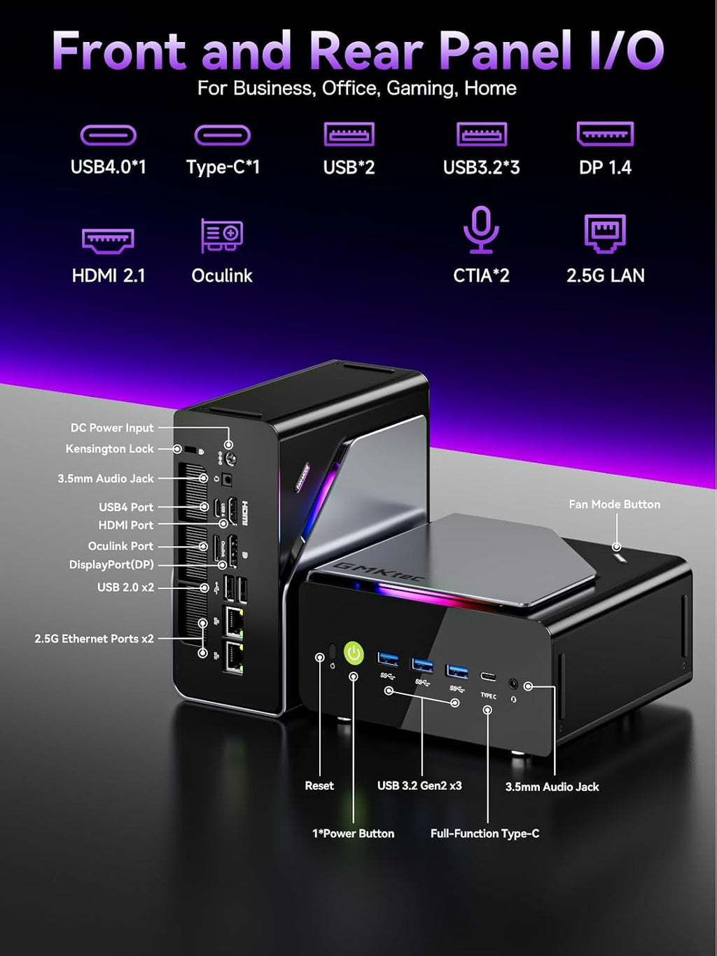 GMKtec K15 AI Mini PC Oculink, Intel Ultra 5 125U(12T/14C, Up to 4.3GHz), 3X M.2 2280 PCIe 4.0x4 MAX Storage Expansion, Dual NIC 2.5G, Quad Display HDM2.1,USB4,WiFi 6E, Mini Computer(No RAM/SSD/OS)