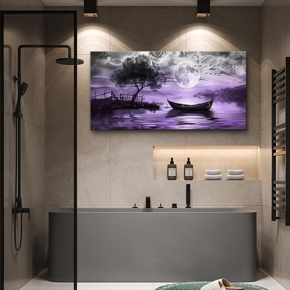 hyidecorart Black And White Wall Painting Large Wall Art For Living Room Framed Canvas Wall Decor For Bedroom Office Decoration Purple Scenery Abstract Picture Artwork Home Decor Ready to Hang