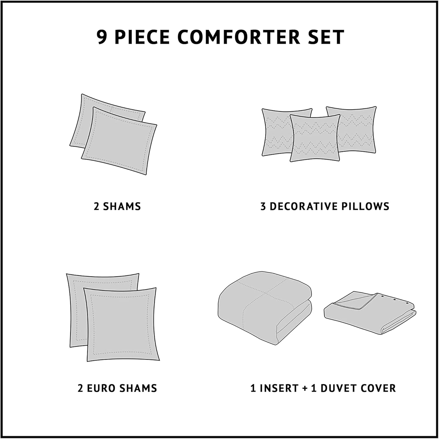 Madison Park Signature Cozy Comforter Set - All Season Bedding Combo Filled Insert and Removable Duvet Cover, Shams, Decorative Pillows, Queen (92 in x 96 in), Bohemian Blue 9 Piece