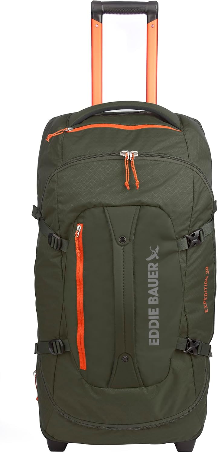 Eddie Bauer Expedition Rolling Duffel Bag with Wheels | Travel | Check-In | Luggage | Rugged | Durable - Dark Thyme, 30'