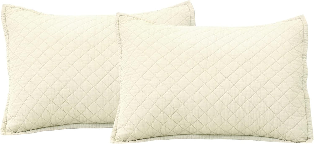 Lush Decor Belgian Flax Linen Blend Quilt Queen Size 3 Piece Set Full/Queen Ivory - Linen Bedding Set Queen Quilt - Cream Bedding - Modern Decor
