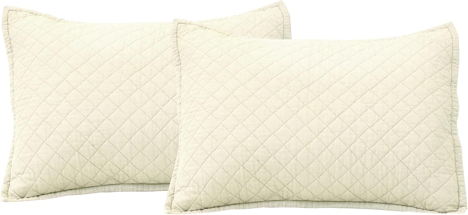 Lush Decor Belgian Flax Linen Blend Quilt Queen Size 3 Piece Set Full/Queen Ivory - Linen Bedding Set Queen Quilt - Cream Bedding - Modern Decor