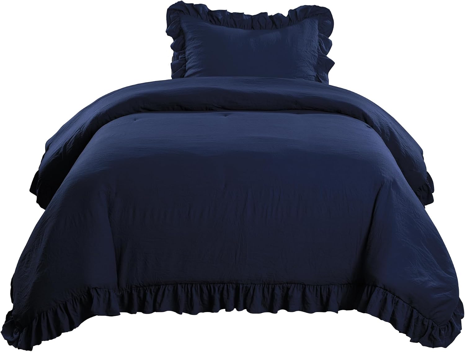 Lush Decor Reyna Ruffle Comforter Set - 2 Piece Cozy Ruffled Bedding Set - Timeless Elegance and Comfort for Dorm Room - Twin XL, Navy