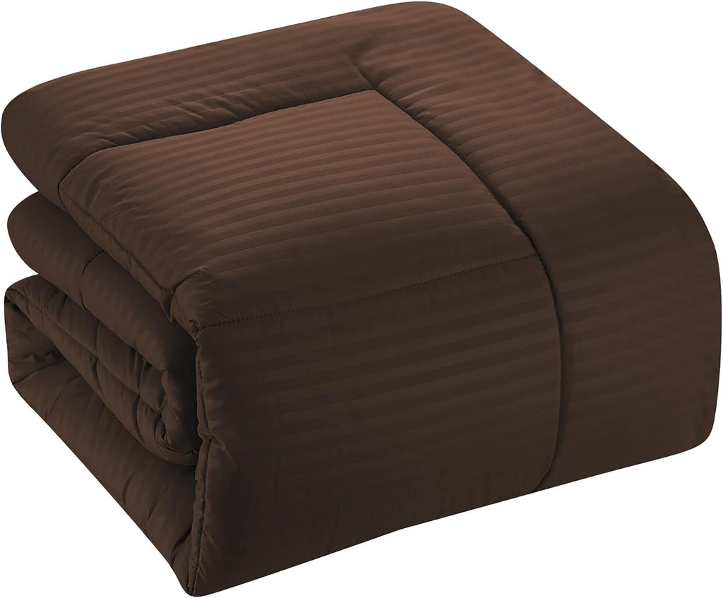 Twin Comforter Set 6 Piece Bed in a Bag with Bed Skirt, Fitted Sheet, Flat Sheet, 1 Pillowcase, and 1 Pillow Sham, Twin, Dobby Chocolate (Pack of 4, 24 Count Total)