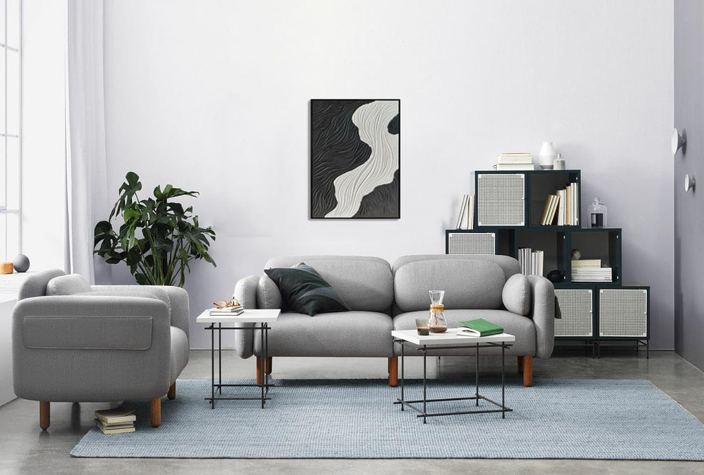 Boiee Art,24x36Inch Handmade Abstract Ocean Wave Art on Canvas Minimalist Black White Oil Painting Vertical Modern Black Framed Artwork