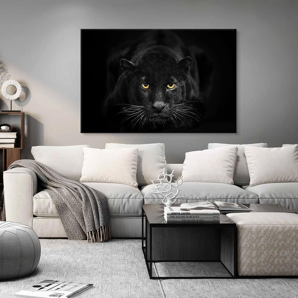 SEVEN WALL ARTS Black Panther Canvas Wall Art Large Size Black and White Wildlife Animal Pictures Poster Print Framed Artwork for Living Room Bedroom Kitchen Office Bathroom Decor