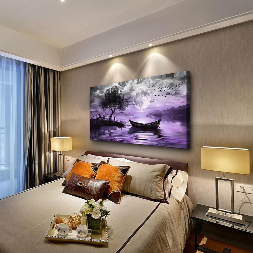 hyidecorart Black And White Wall Painting Large Wall Art For Living Room Framed Canvas Wall Decor For Bedroom Office Decoration Purple Scenery Abstract Picture Artwork Home Decor Ready to Hang