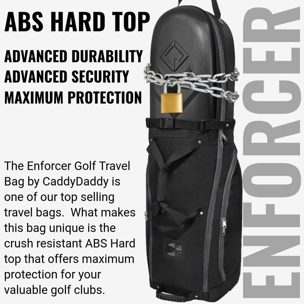 CaddyDaddy Enforcer Golf Travel Bag Crush Resistant Hard Top Protection, New 18 Month Full Replacement Coverage, Durable Thick Nylon Wheels Lockable XL Zippers. Case for Transporting Clubs on Airlines