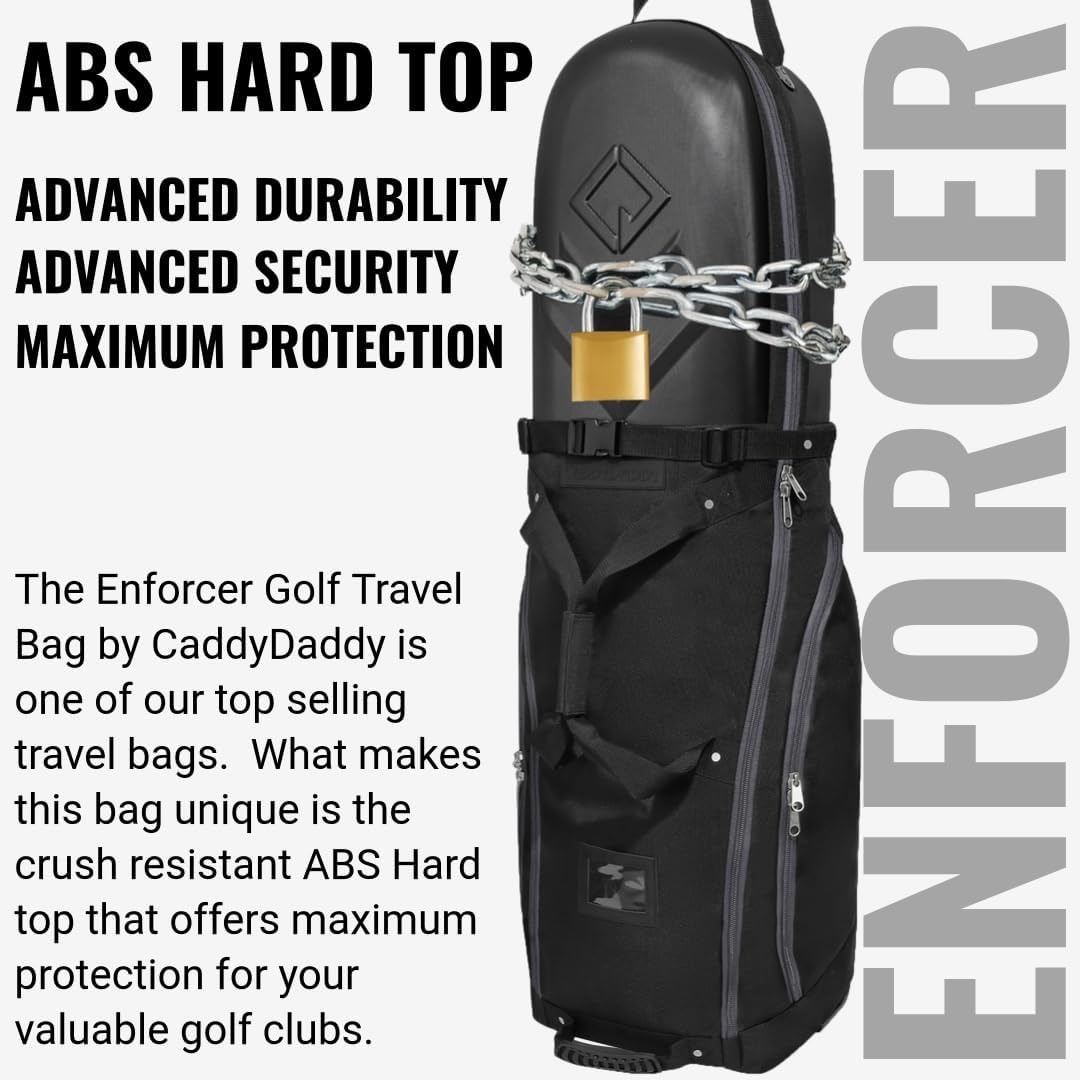 CaddyDaddy Enforcer Golf Travel Bag Crush Resistant Hard Top Protection, New 18 Month Full Replacement Coverage, Durable Thick Nylon Wheels Lockable XL Zippers. Case for Transporting Clubs on Airlines