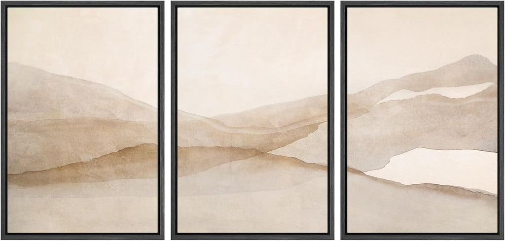 SIGNLEADER Framed Canvas Print Wall Art Set Minimal Neutral Mountain Landscape Illustrations Minimal Decorative Bohemian for Living Room, Bedroom, Office - 16'x24'x3 Black
