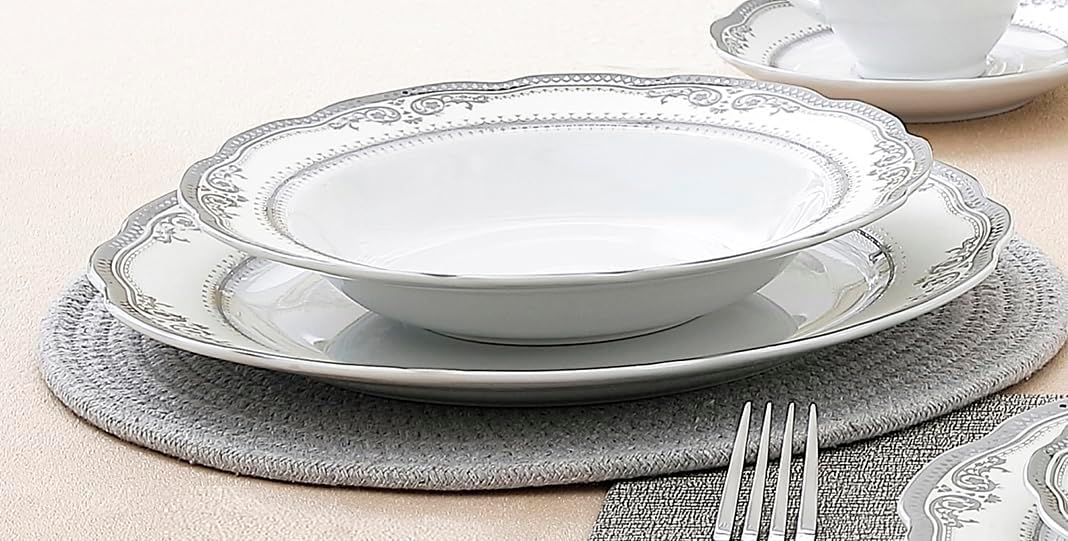 Lorenzo Import Victoria 57-Piece Wavy Porcelain Dinnerware Set