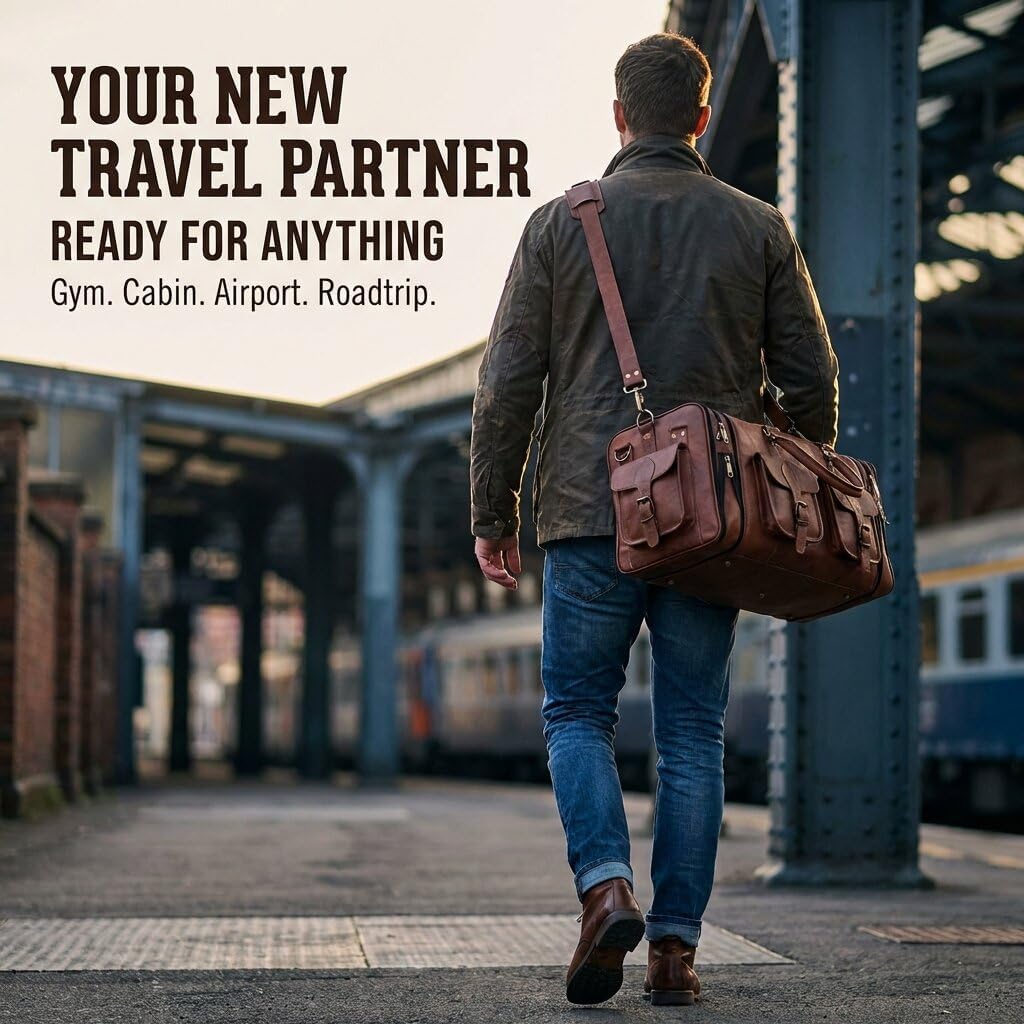 Leather Handmade Vintage Travel Luggage 32 Inch Leather Duffle Bag for Men and Women Gym Sports Bags Weekender Travel Overnight Carry On Duffel Bag Gift For Men (34 inch)