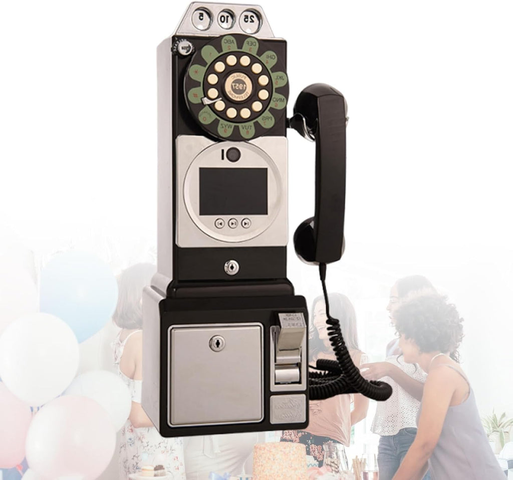 Video Memory Guestbook, Audio Guest Book Wedding Phone, Retro Style Telephone Booth with 1080P HD Video Recording, 32GB Storage, for Events(Black)