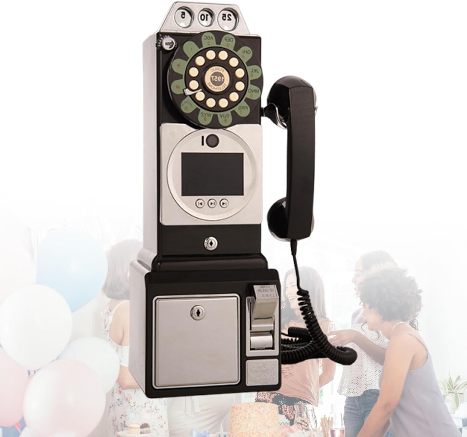 Video Memory Guestbook, Audio Guest Book Wedding Phone, Retro Style Telephone Booth with 1080P HD Video Recording, 32GB Storage, for Events(Black)