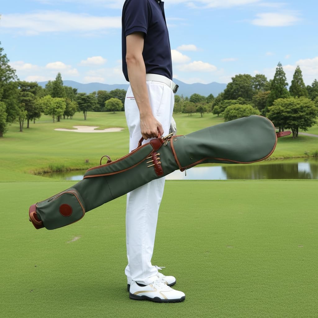 Tourbon Vintage Golf Club Carry Bags Travel Case - Canvas and Leather