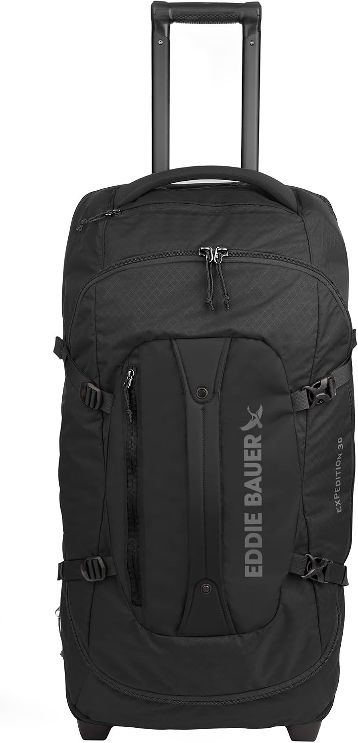 Eddie Bauer Expedition Rolling Duffel Bag with Wheels | Travel | Check-In | Luggage | Rugged | Durable - Black, 30'