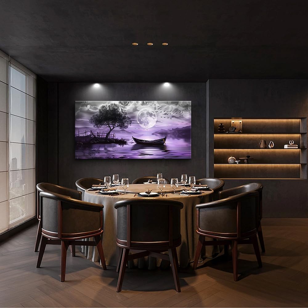 hyidecorart Black And White Wall Painting Large Wall Art For Living Room Framed Canvas Wall Decor For Bedroom Office Decoration Purple Scenery Abstract Picture Artwork Home Decor Ready to Hang