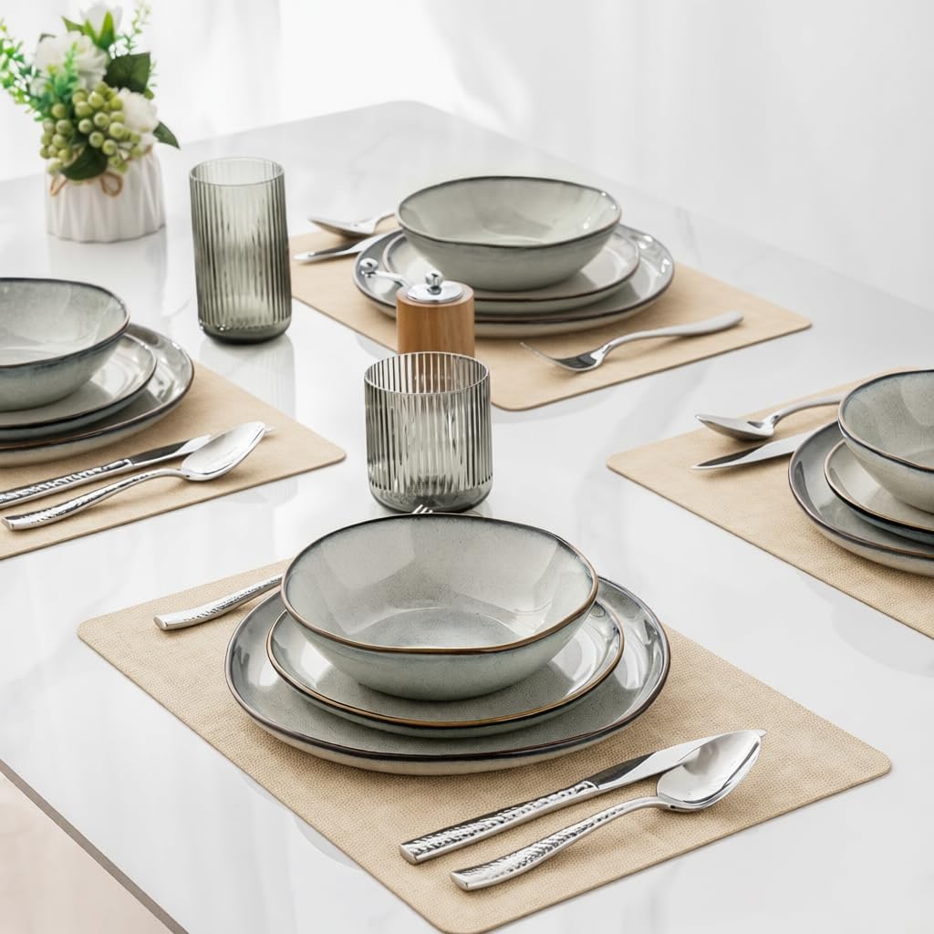 AmorArc Ceramic Dinnerware Sets,Handmade Reactive Glaze Stoneware Plates and Bowls Sets,Highly Scratch Resistant | Dishwasher & Microwave Safe Dishes Set,Service for 8 (24pc)