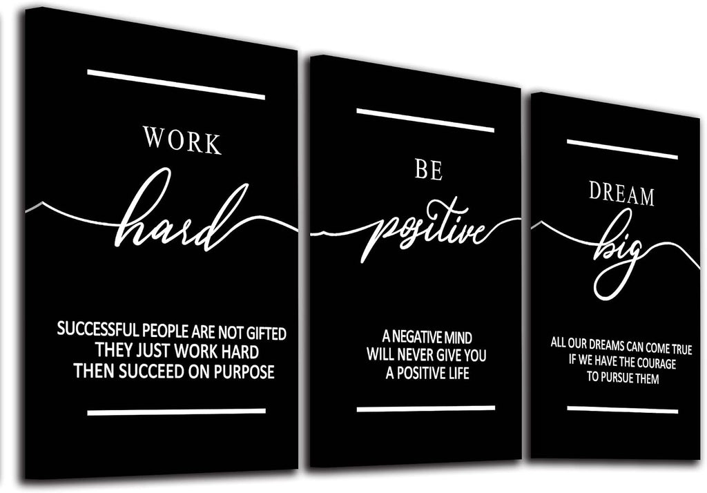 Motivational Wall Art - Inspirational Canvas Poster Prints Black Quotes Paintings Picture Entrepreneur Positive Quotes Office Wall Decor Decoration for Living Room Bedroom Framed