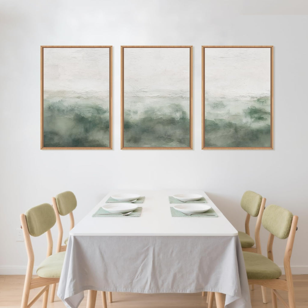 BICERE Large Abstract Grey Green Framed Canvas Wall Art,Watercolor Neutral White Wall Decor,Modern Pastel Wall Painting,Illustrations Artwork for Living Room,Bedroom,Dining Room,Office- 24'x36'x3