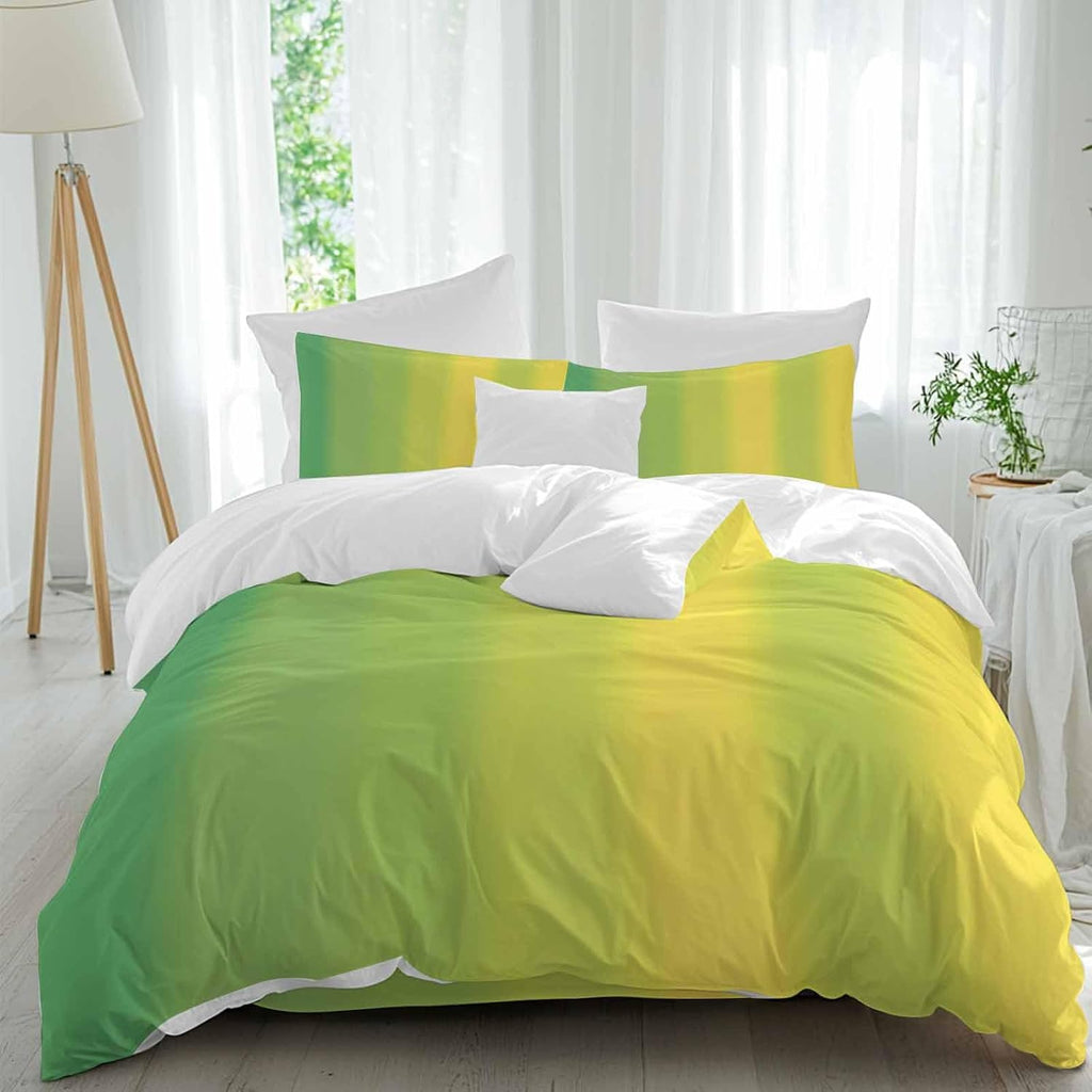 Green and Yellow Ombre Duvet Cover Set Queen Size 4 Pieces Minimalist Gradient Striped Texture Bedding Set with Zipper Closure, 1 Comforter Cover 92x106 Inches 1 Flat Sheet & 2 Pillow Cases