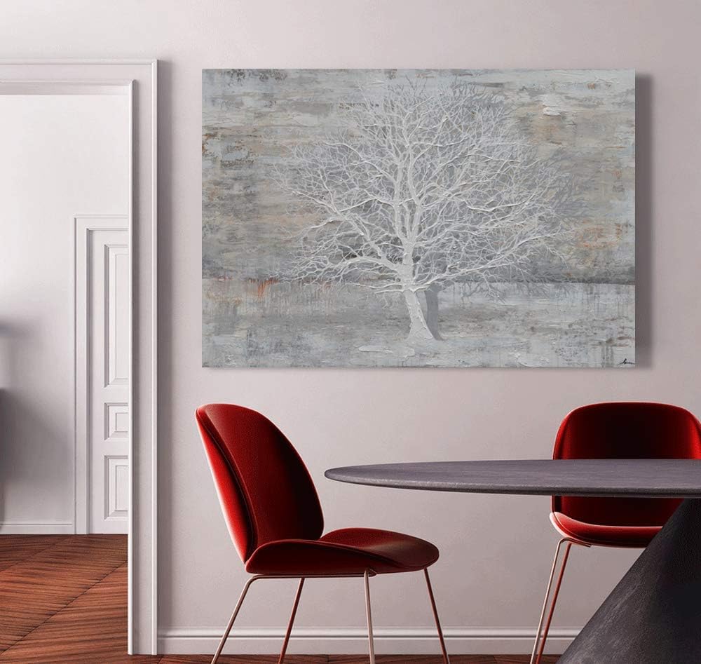 Yihui Arts Abstract Tree Canvas Wall Art: Large White Shadow Tree Picture Painting Print for Bedroom Modern Horizontal Wall Decor Idea Designs