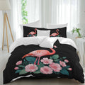 Prime Leader Flamingo Duvet Cover Set Queen Size 4 Pieces Pink Flower Leafs Plants Watercolors Black Bedding Set with Zipper Closure, 1 Comforter Cover 92x106 Inches 1 Flat Sheet & 2 Pillow Cases