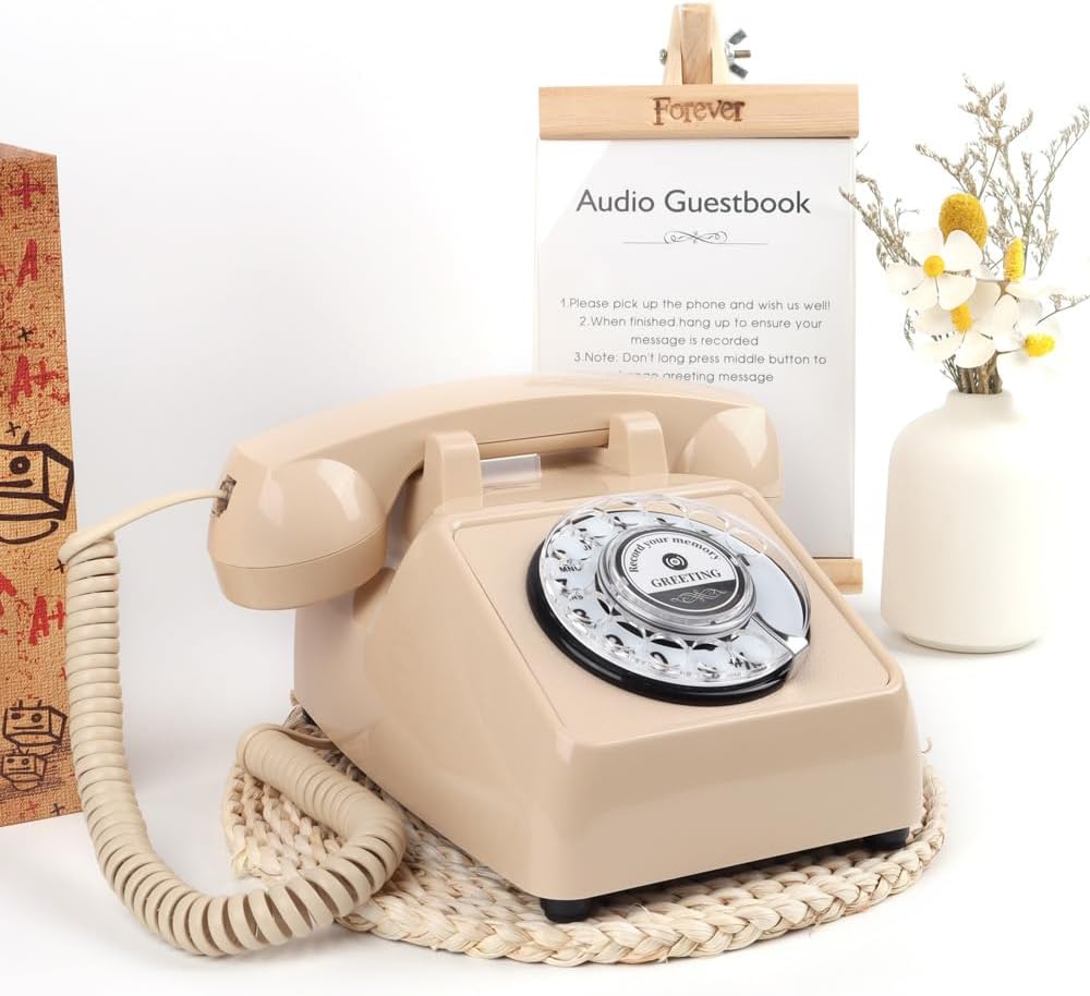 cojodopo Wedding Message Blessing Audio Guestbook Telephone, Antique Guestbook Telephone Fixed Landline Recorder Phone (Rotary Model)