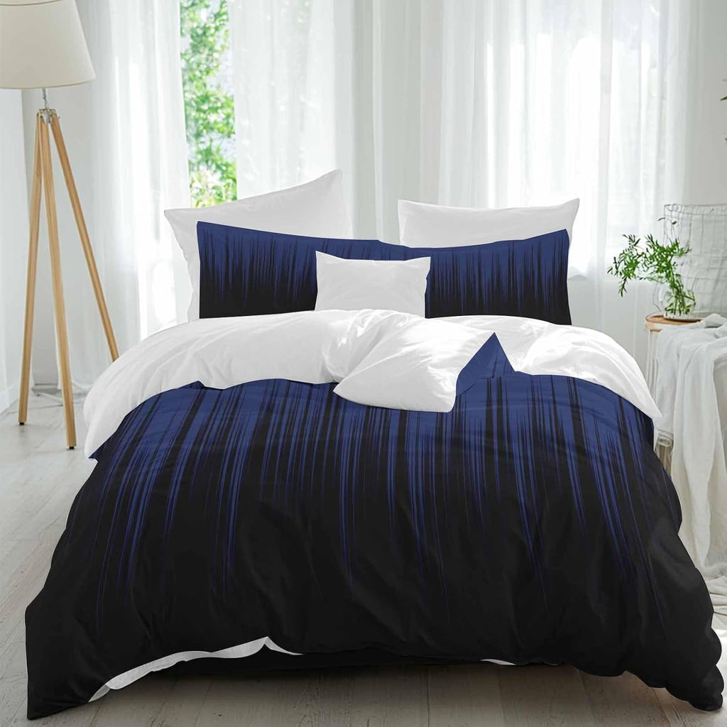 Prime Leader Navy Blue Black Ombre Duvet Cover Set Queen Size 4 Pieces Abstract Modern Lines Gradient Bedding Set with Zipper Closure, 1 Comforter Cover 90x92 Inches 1 Flat Sheet & 2 Pillow Cases