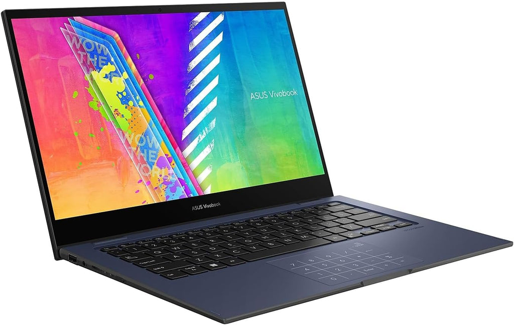 ASUS VivoBook Go 14 Flip Thin and Light 2-in-1 Laptop, 14 inch HD Touch, Intel Celeron N4500 CPU, UHD Graphics, 4GB RAM, 64GB eMMC, NumberPad, Windows 11 Home in S Mode, Quiet Blue, J1400KA-DS02T