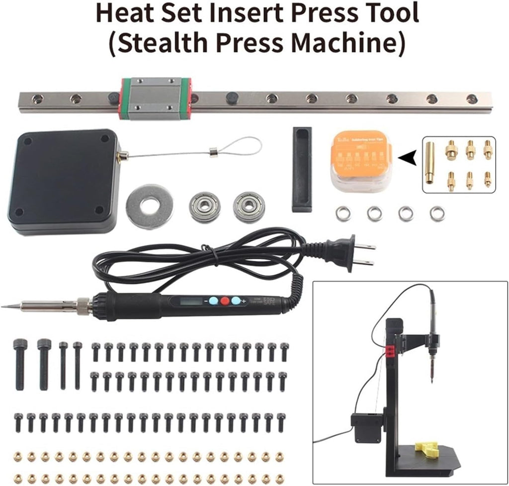 Heat Set Insert Press Tool Stealth Press Kit Soldering Iron Tip Thread Insert Nut Embedded Kit M2 M3 M6 M8 for 3D Printing Parts(1set-EU Plug)