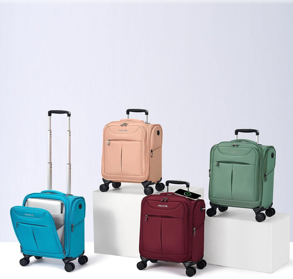 Hanke Underseat Carry On Luggage with Wheels, Lightweight Small Suitcase Airline Approved 16 Inch Softside Personal Item Travel Bag for Women Men, Compact Under Seat Luggage.(Burgundy)