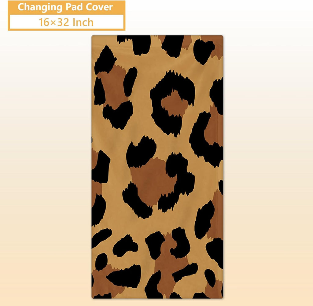 Terwex Personalized Toddler Bedding Set, 5 Pcs Custom Name Crib Bedding Set for Boys Girls, Brown Leopard Flannel Baby Bedding Set, Double Layer Baby Crib Set, Customized Gifts for Newborns Infants