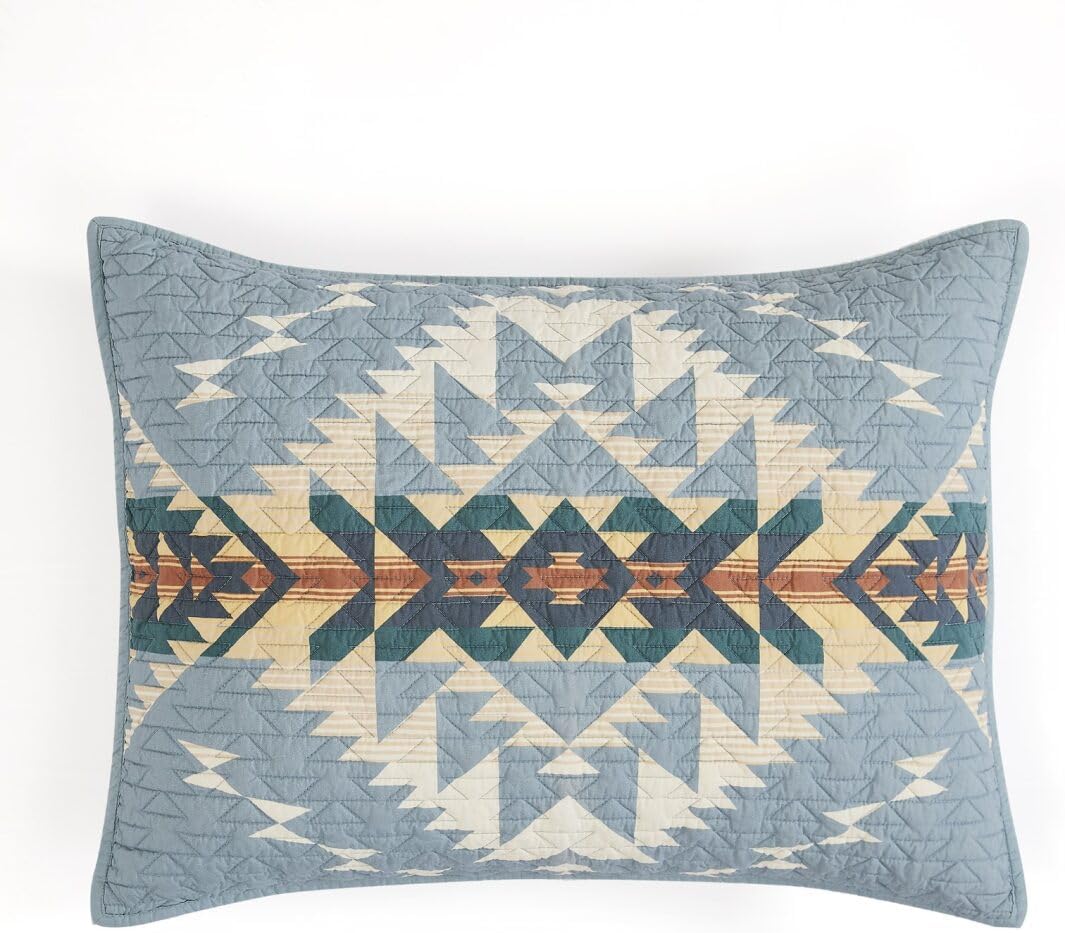 Pendleton King Quilt Set – 100% Cotton 3 Piece Quilt Set with Shams, Soft Lightweight Bedding for King Size Bed, Light Blue Patterned Comforter Alternative, King Bedding Set (Bridge Creek)