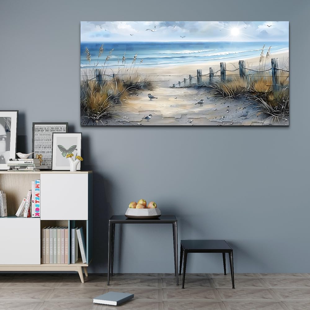 FUHAIHUA Canvas Wall Art For Living Room Large Wall Decorations For Office Modern Bedroom Wall Decor Beach Pictures Blue Ocean Sea Wave Paintings Artwork Aesthetics Posters Home Decor 30X60 In