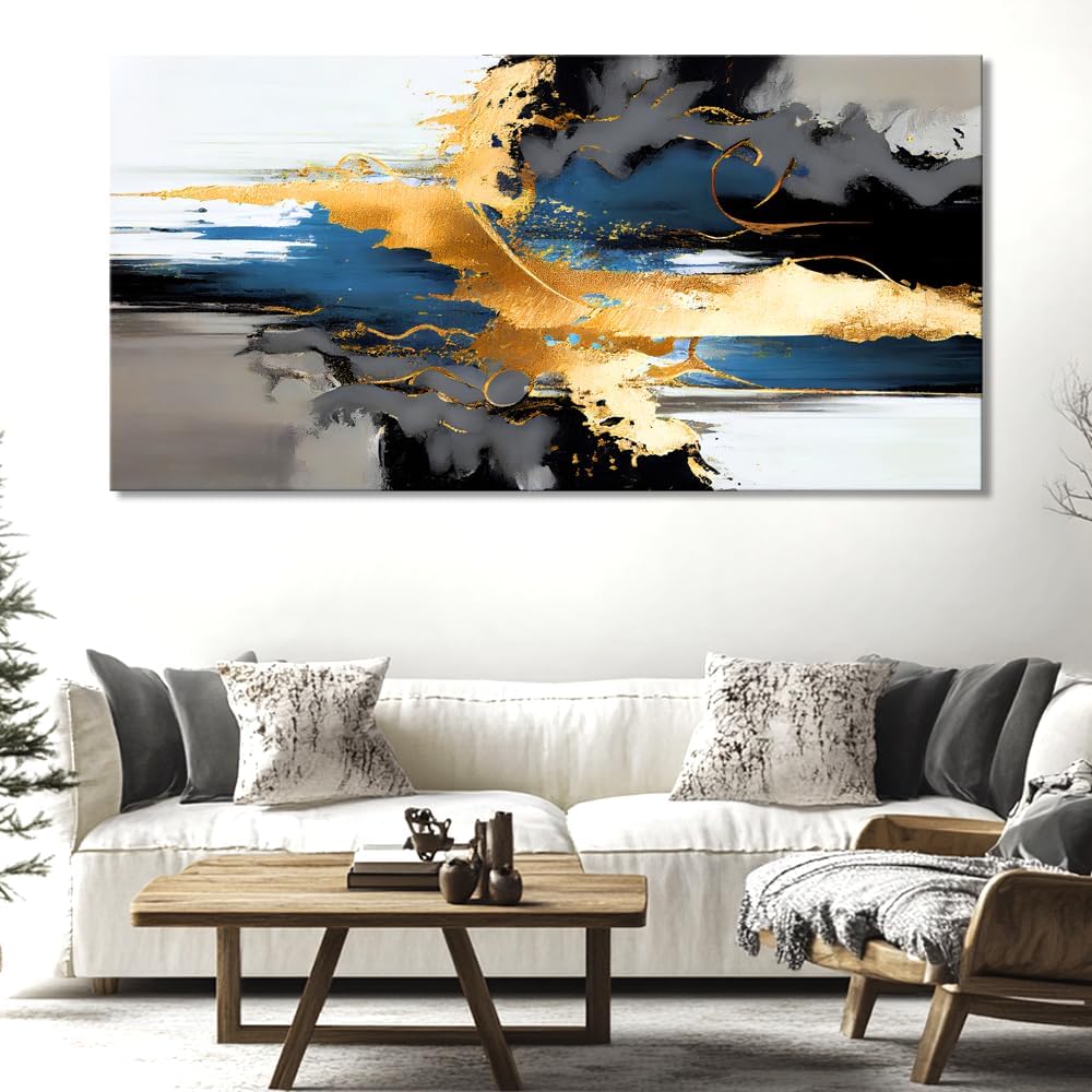 Wall Art Abstract Wall Art Prints Canvas Painting Black Yellow Blue Modern Large Artwork for Living Room Bedroom Office Home Decor 40'x79' with Framed