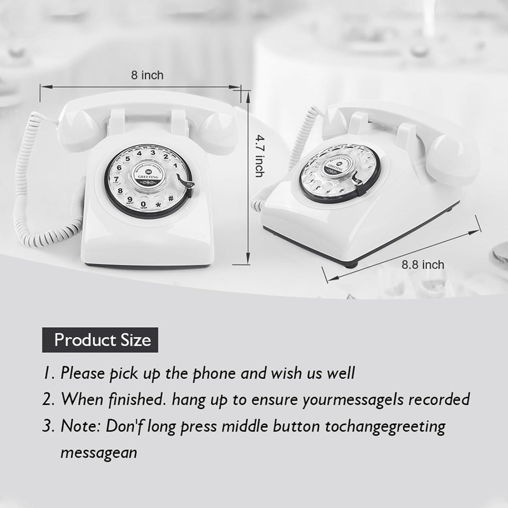 Audio GuestBook Rotary Telephone with Retro and Vintage Style,Record Customized Voice Message with GuestBook for Your Will,Weddings,Birthdays,Anniversaries,Retirement,Party (White)