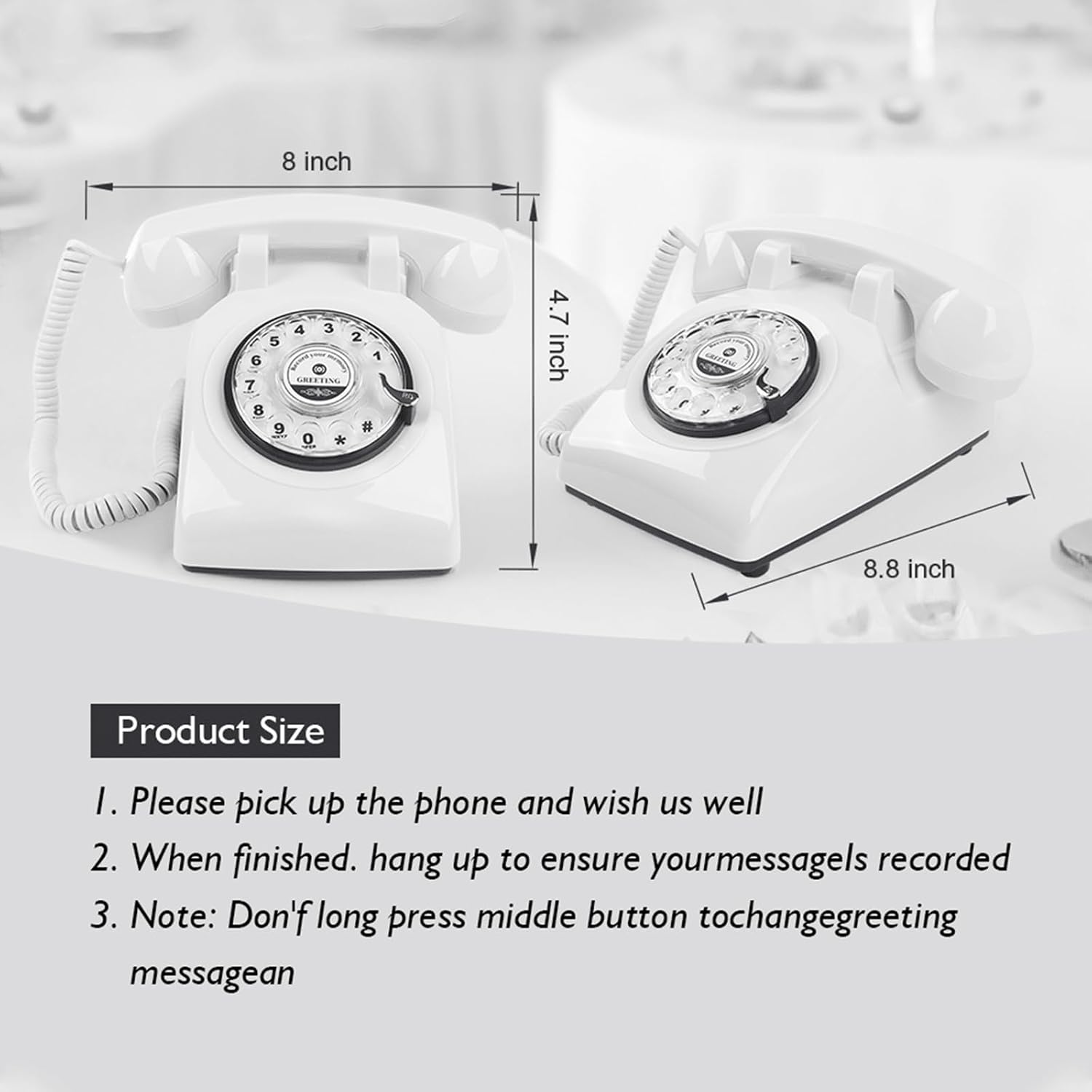 Audio GuestBook Rotary Telephone with Retro and Vintage Style,Record Customized Voice Message with GuestBook for Your Will,Weddings,Birthdays,Anniversaries,Retirement,Party (White)