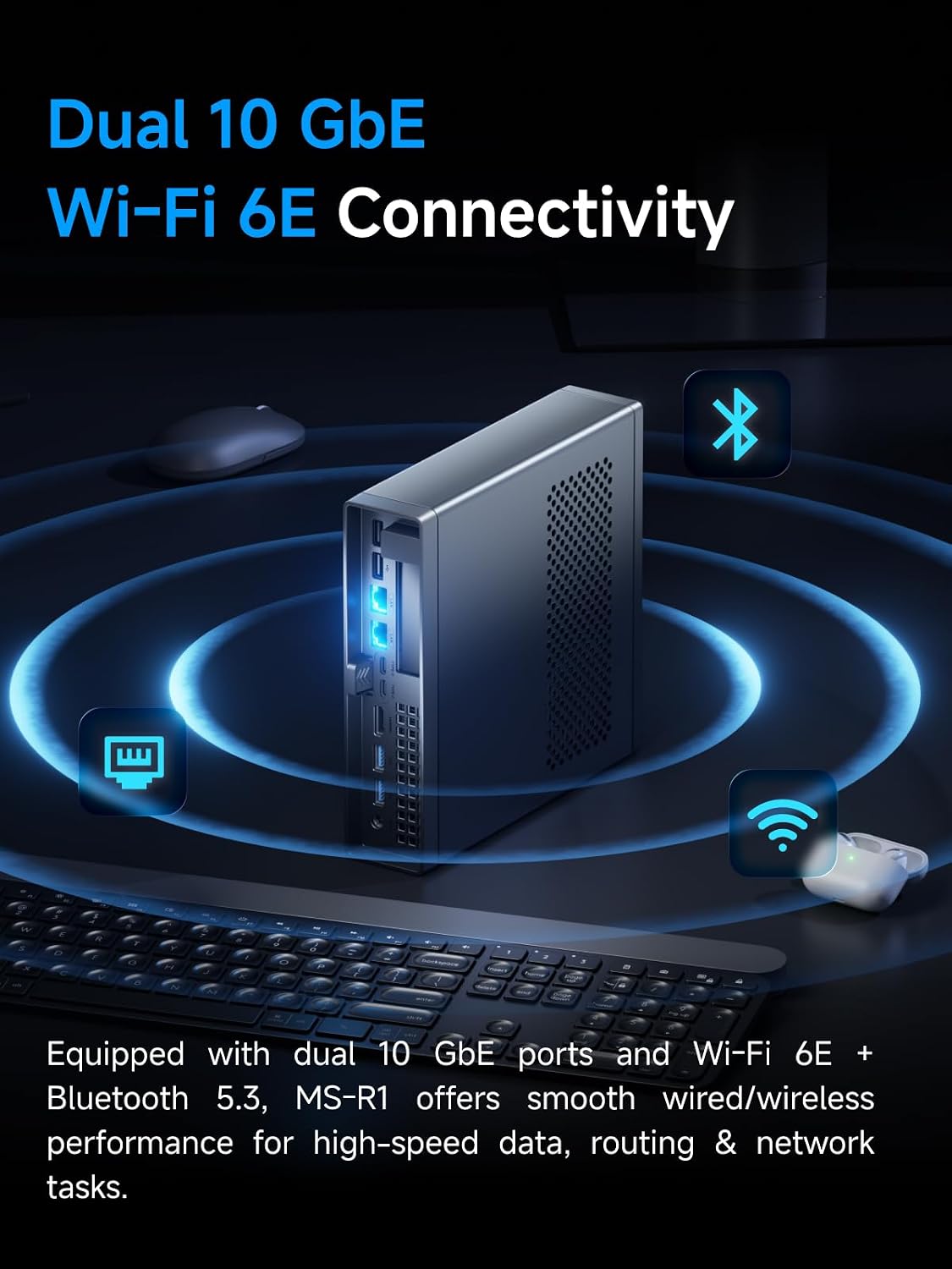 MINISFORUM MS-R1 ARM Mini Workstation CP8180 Processor(12C/12T) 64GB LPDDR5(ECC Support) Without SSD Mini PC, HDMI/2x USB-C Triple Display, 2X 10G LAN Port, 7X USB Port, WiFi6E, BT5.3 Micro PC