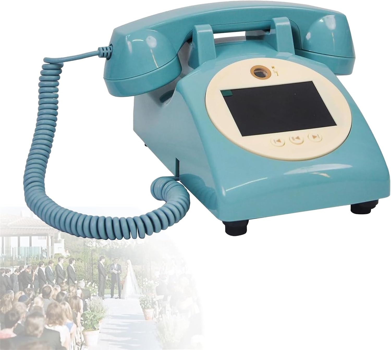 Wedding Guestbook, Retro Video Audio Guest Book Wedding Phone, Hd Video Phone Guestbook, Creative Easy to Use & Fun, for Bridal Shower, Birthday Blue-128GB