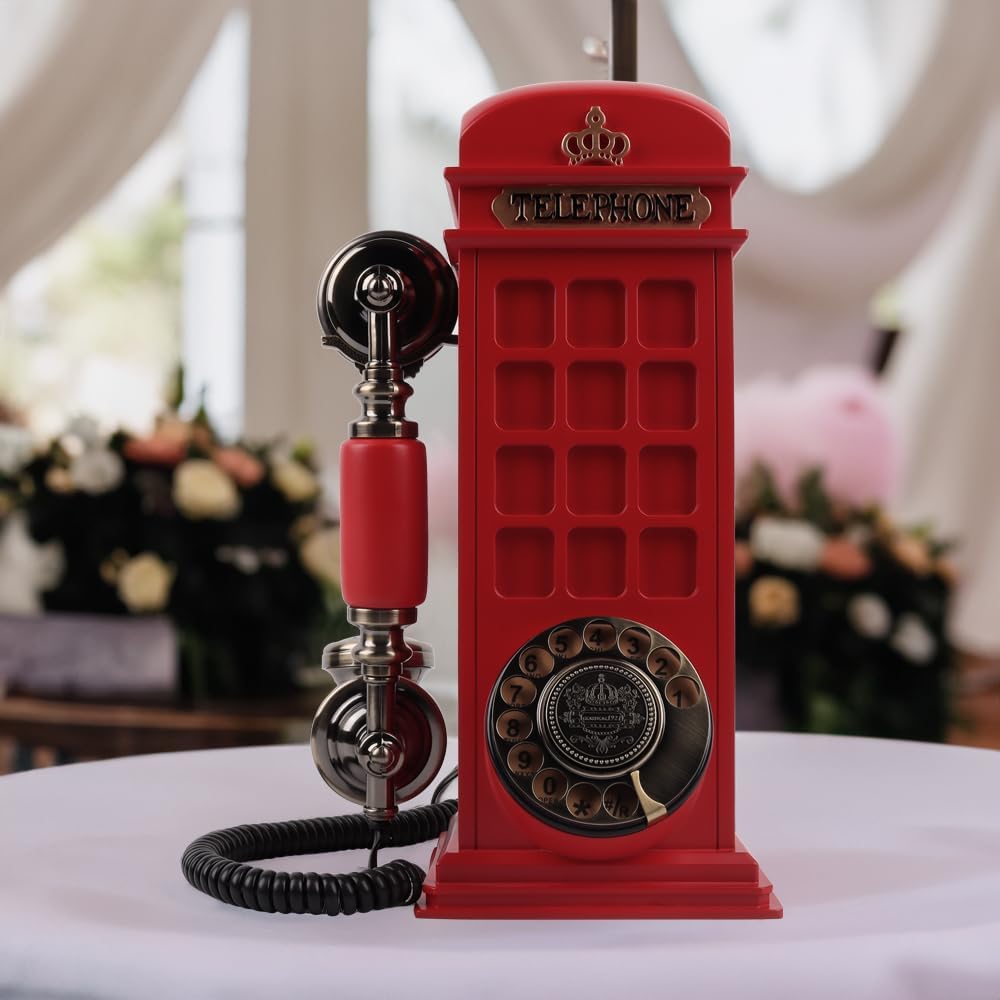 cojodopo Vintage Guestbook Telephone Booth, Retro Phonebooth Recording Audio Guest Book Phone for Wedding (red)