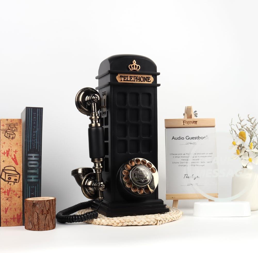 cojodopo Vintage Guestbook Telephone Booth, Retro Phonebooth Recording Audio Guest Book Phone for Wedding (Black)