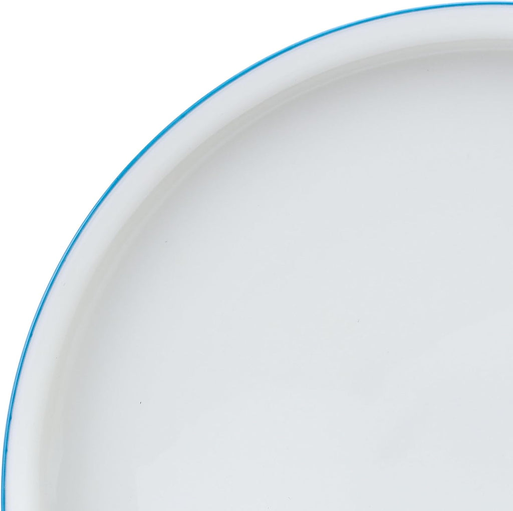 Mikasa Samantha 12 Piece Bone China Dinnerware Set, Service for 4, Flat Plates and Bowl with Blue Rim, Chip-Resistant, Lightweight, Elegant and Durable, White