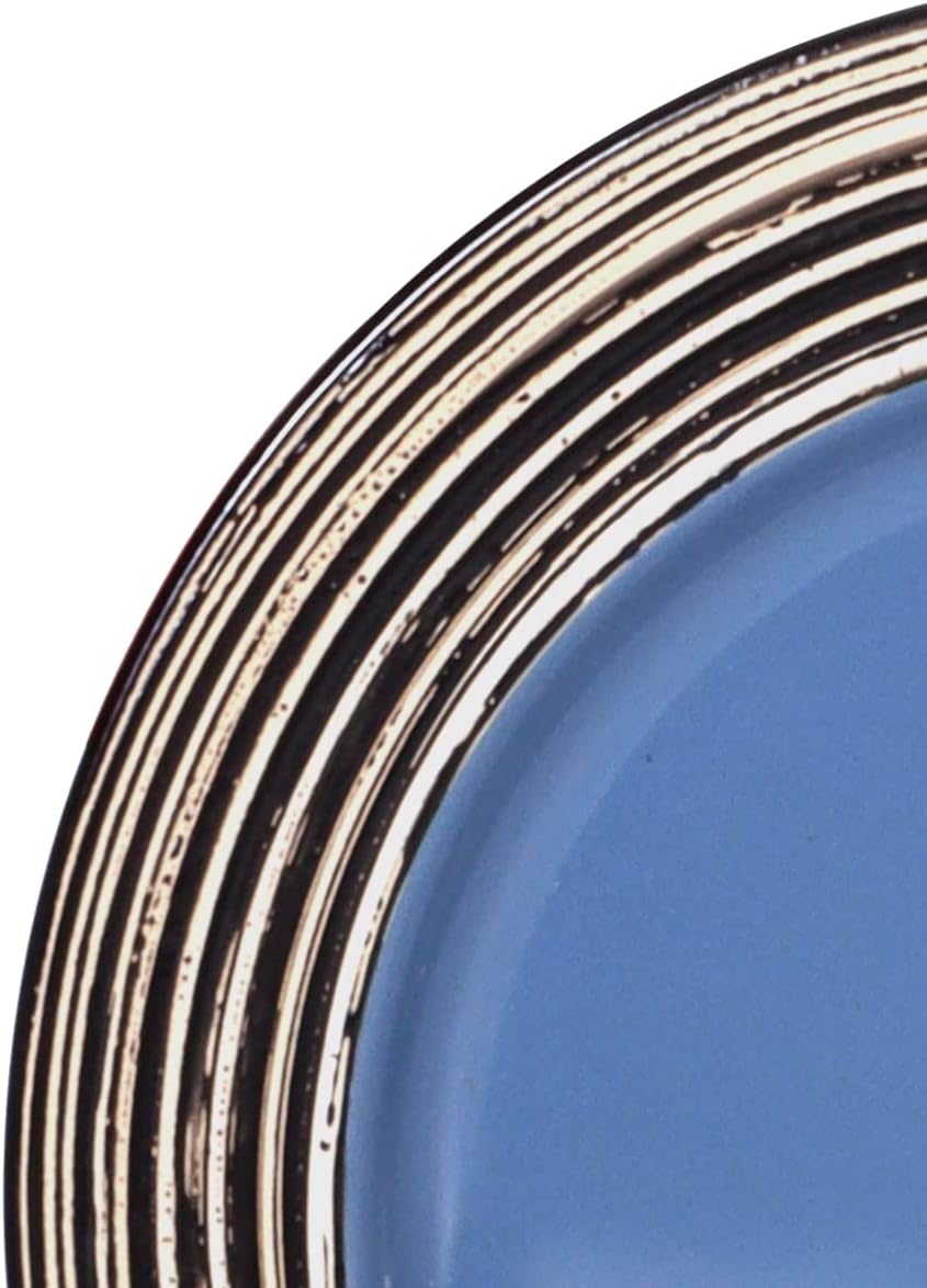 48 Piece Dinnerware Set, Ceramic Plates and Bowls Sets for 8, Microwave and Dishwasher Safe, Handcrafted Tree Bark Series Dish Set, Blue
