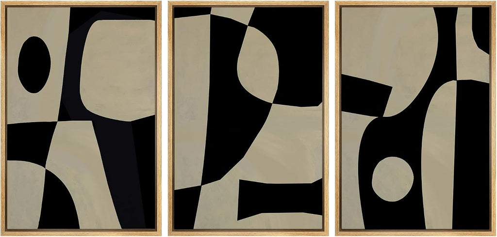 SIGNLEADER Framed Canvas Print Wall Art Set Black Geometirc Block Abstract Shapes Illustrations Minimal Decorative Bohemian Nordic for Living Room, Bedroom, Office - 24'x36'x3 NATURAL