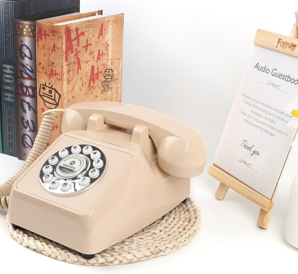 cojodopo Wedding Message Blessing Audio Guestbook Telephone, Antique Guestbook Telephone Fixed Landline Recorder Phone (Button Model)