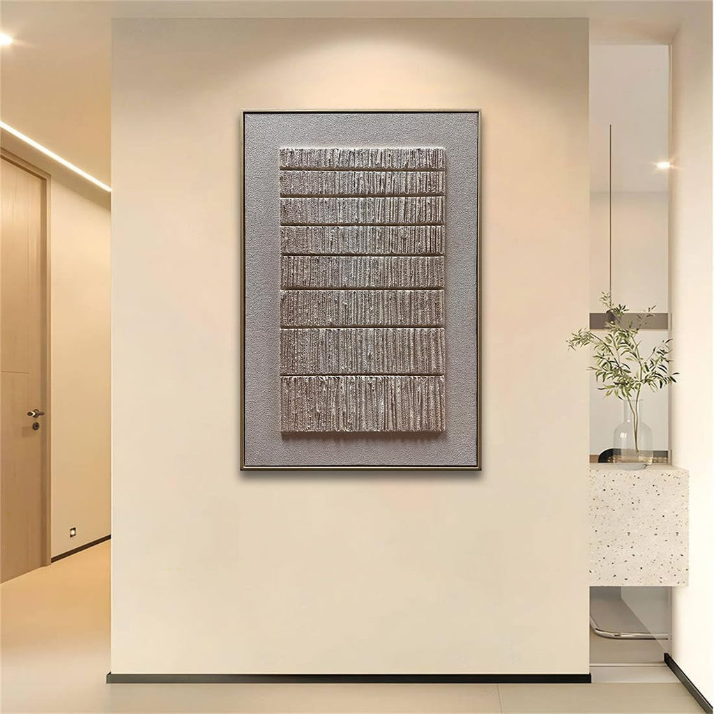zoinart Beige Textured Wall Art with Dense Array Blocks, 24x36 inch Contemporary Minimalist Art Oil Painting Home Wall Decoration